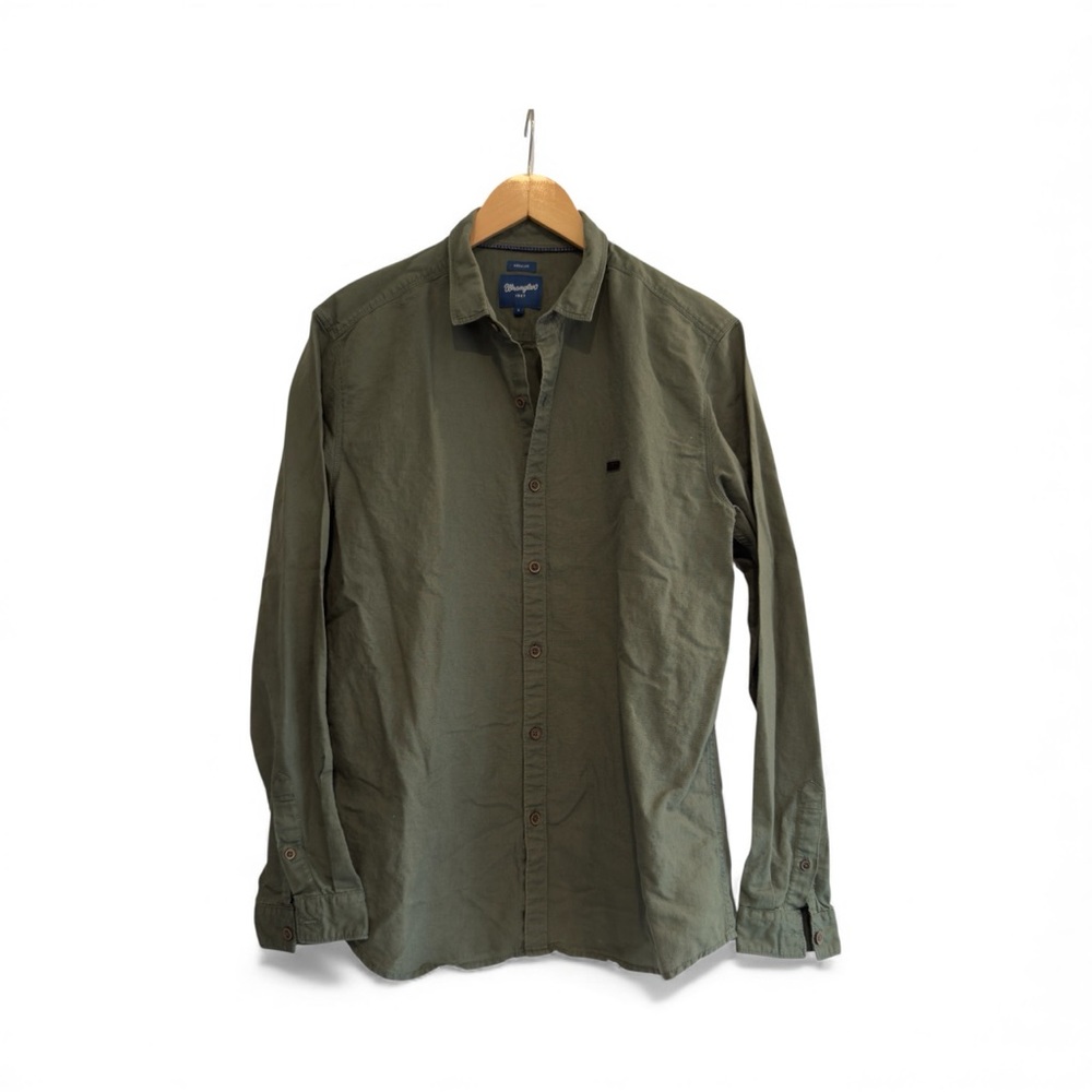 Wrangler Olive Green Button Down Shirt | Linen Cotton Blend Size Large